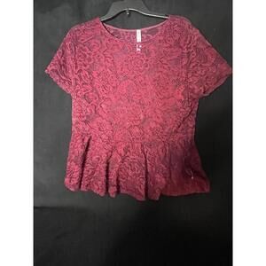 Women’s Blouse Haute Fox Lace Peplum Top in Burgundy Size 3X Stretchy